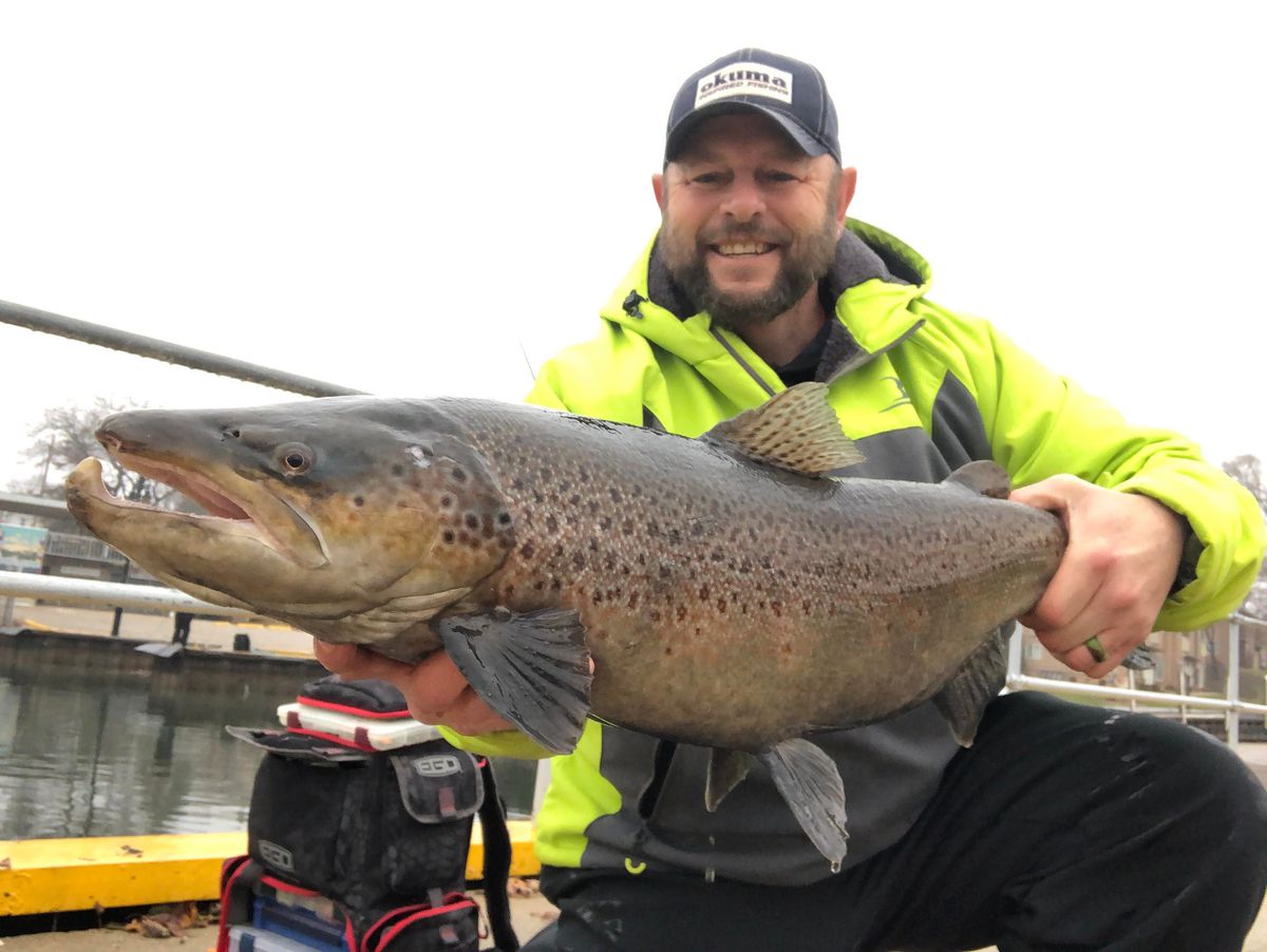 Cory Yarmuth with a brown trout from Kenosha Harbor. Provided photo