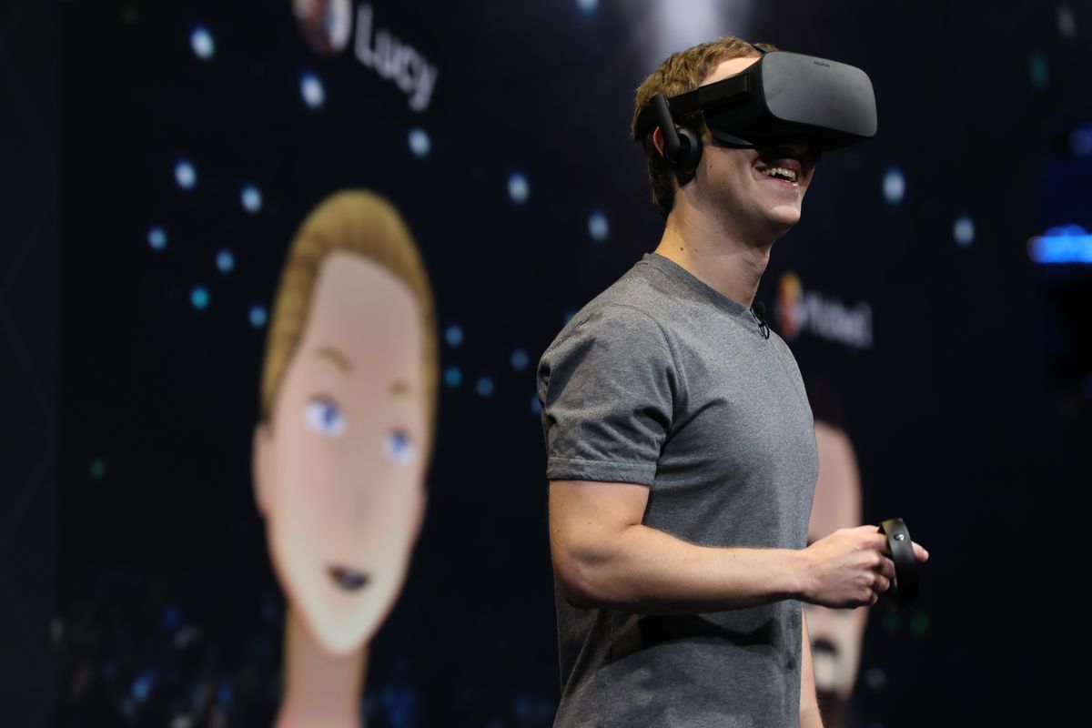 Facebook’s Mark Zuckerberg wearing an Oculus Rift