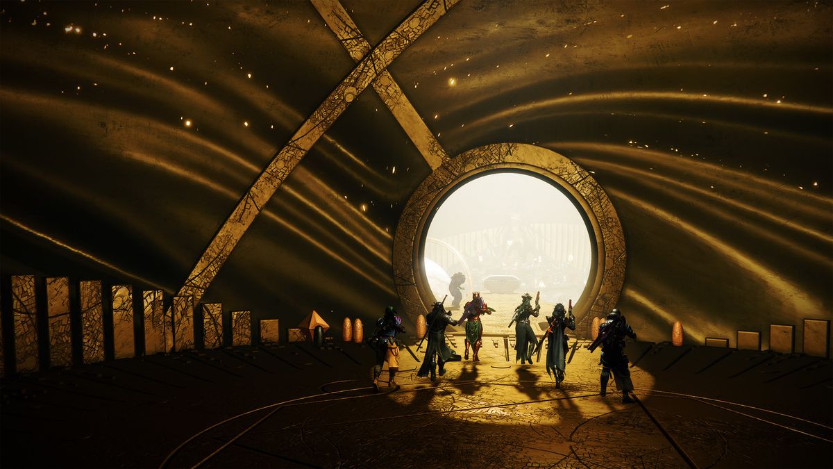 Destiny 2 players run into a vault to meet Xur
