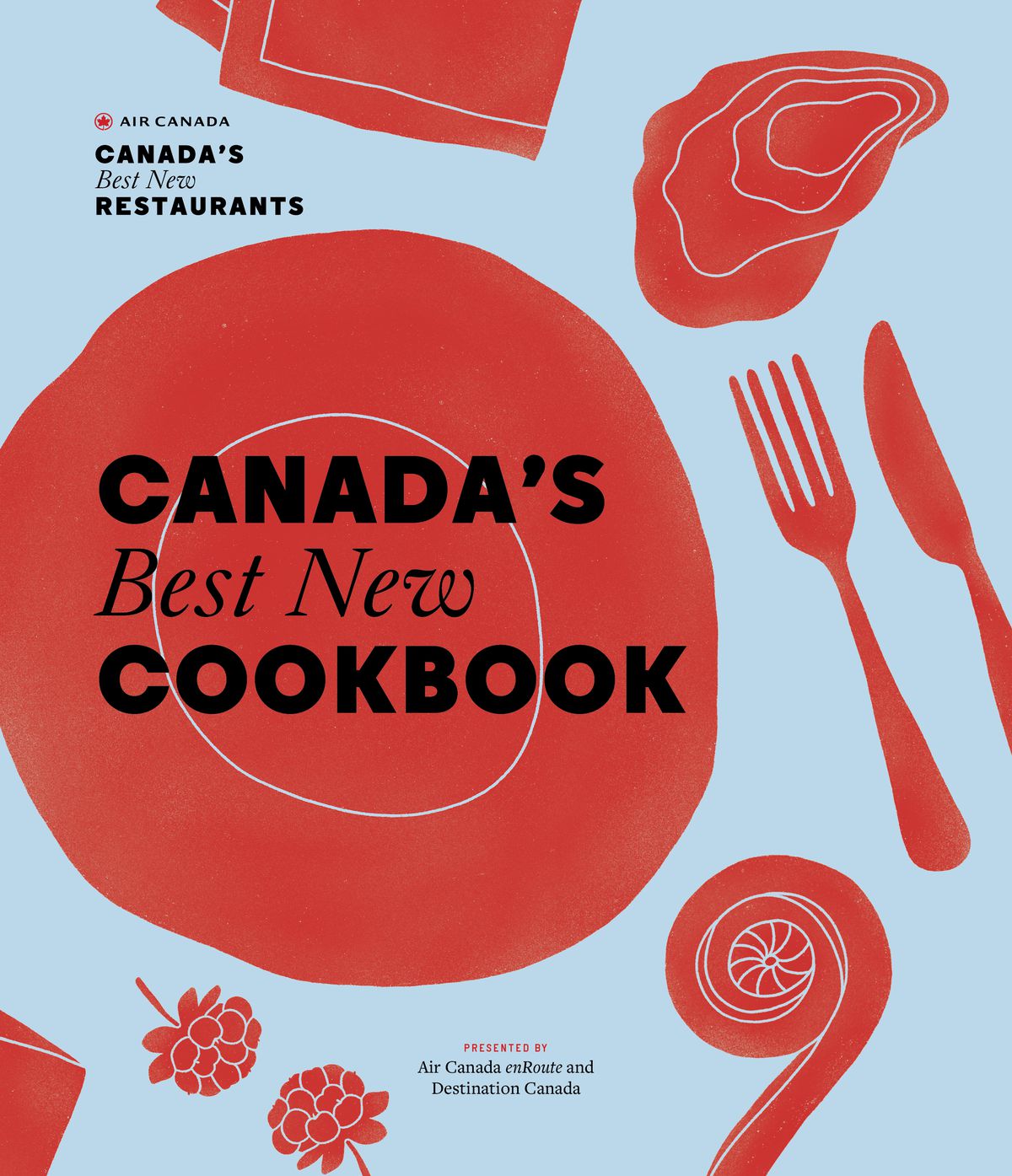 illustrated blue and red book cover that says “Canada’s Best New Cookbook”.