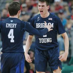 Brigham Young Cougars guard Zac Seljaas (2) yells after hitting a 3-pointer during the WCC tournament in Las Vegas Monday, March 7, 2016. BYU lost 88-84.