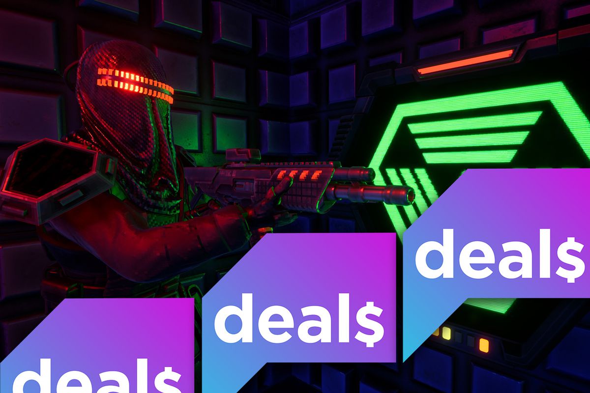 A screenshot from the System Shock demo overlaid with the Polygon Deals logo