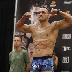 Michael Chandler poses at Bellator 212 weigh-ins.