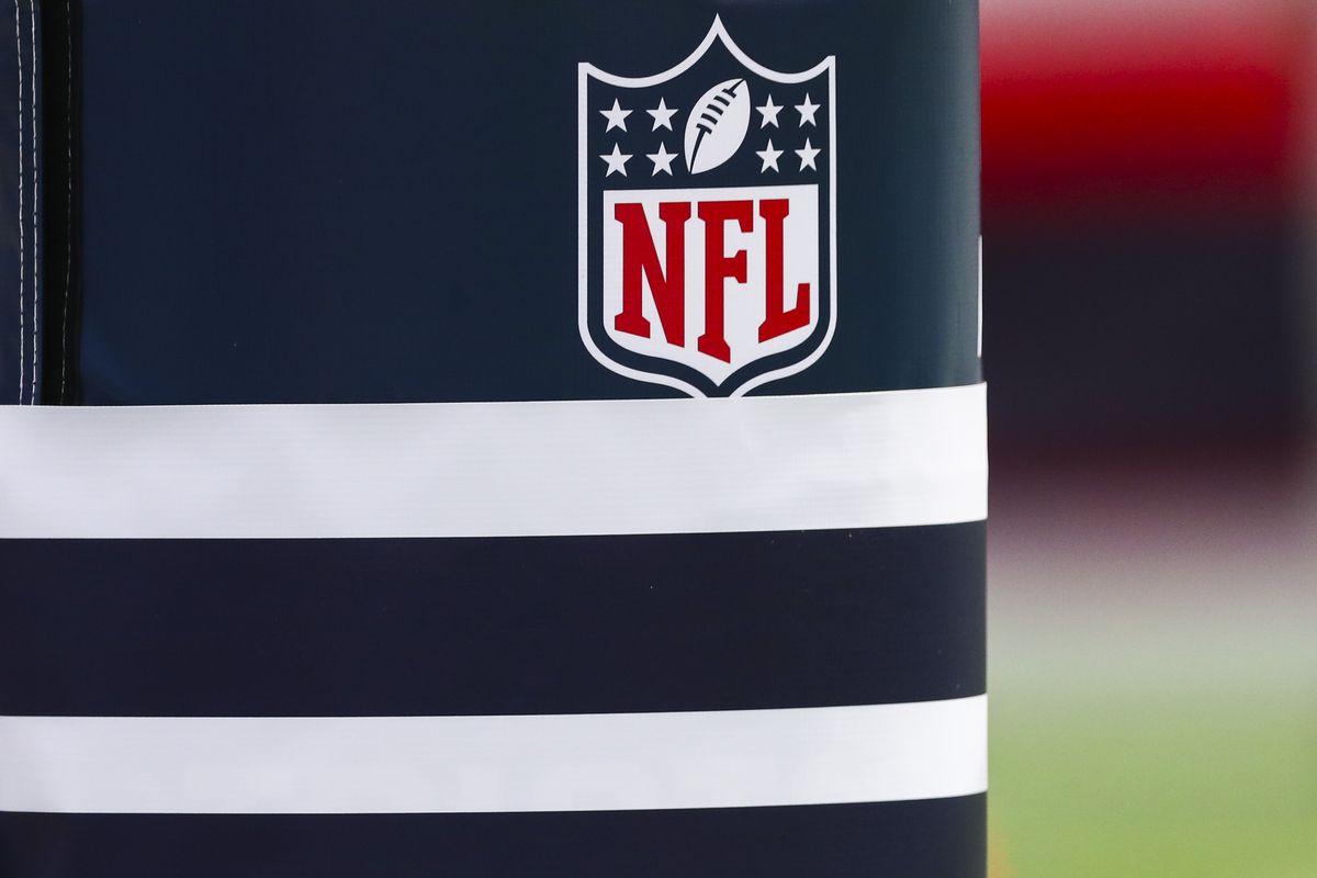A general view of the NFL logo before a game between the New England Patriots and the Las Vegas Raiders at Gillette Stadium on September 27, 2020 in Foxborough, Massachusetts.