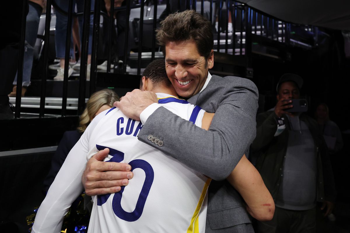Bob Myers, Steph Curry Golden State Warriors v Sacramento Kings - Game Seven