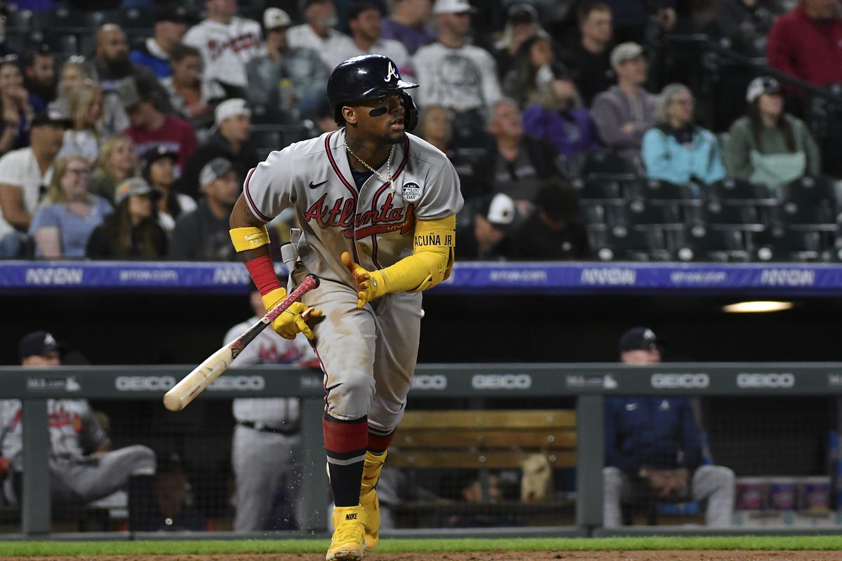 Atlanta Braves designated hitter Ronald Acuna Jr. (13) singles in the seventh inning against the Colorado Rockies at Coors Field.&nbsp;