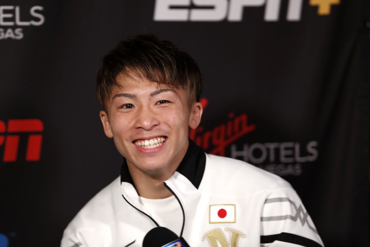 WBA/IBF bantamweight champion Naoya Inoue of Japan smiles during a post-fight interview after defeating Michael Dasmarinas of Philippines in a title defense at Virgin Hotels Las Vegas on June 19, 2021 in Las Vegas, Nevada.