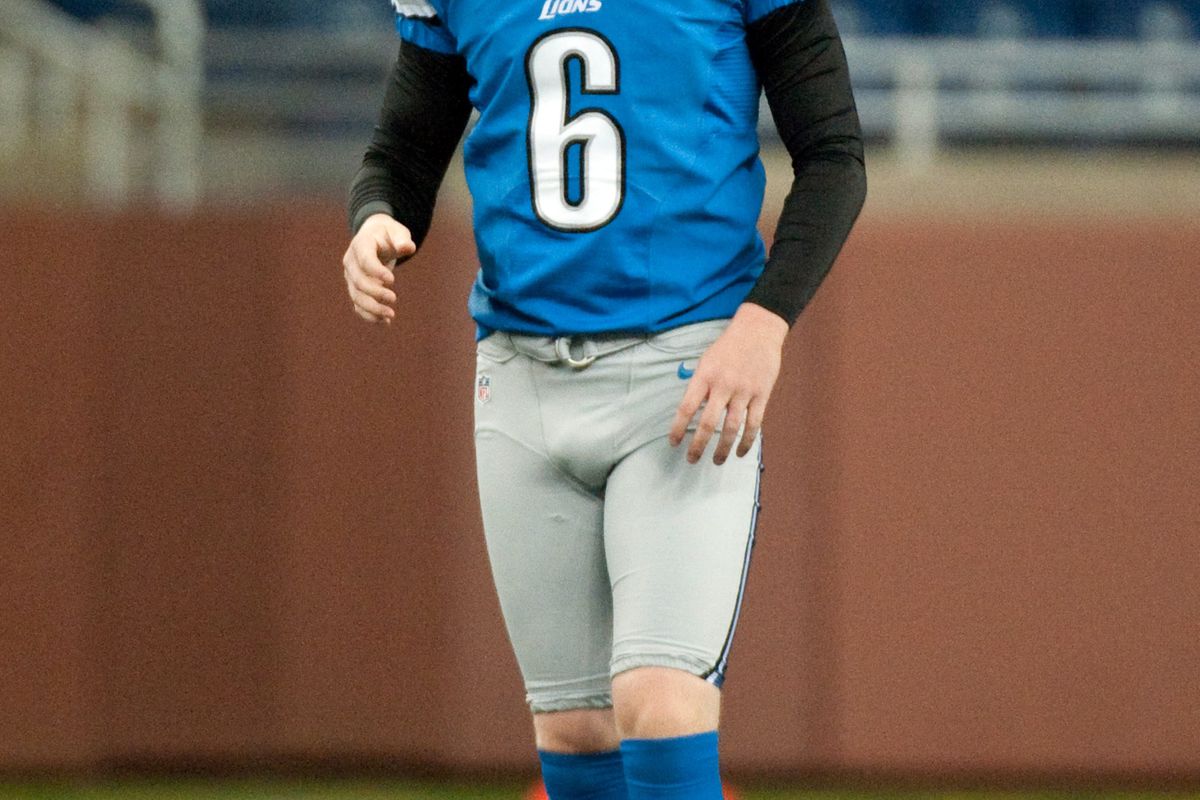 Detroit Lions punter Ryan Donahue (6) warms up before the preseason game against the Buffalo Bills at Ford Field. 
