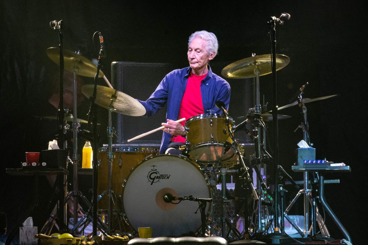 In this file photo taken on July 28, 2019 The Rolling Stones drummer Charlie Watts performs on stage during their “No Filter” tour at NRG Stadium in Houston, Texas. - Charlie Watts, drummer with legendary British rock’n’roll band The Rolling Stones, died on August 24, 2021 aged 80, according to a statement from his publicist. 
