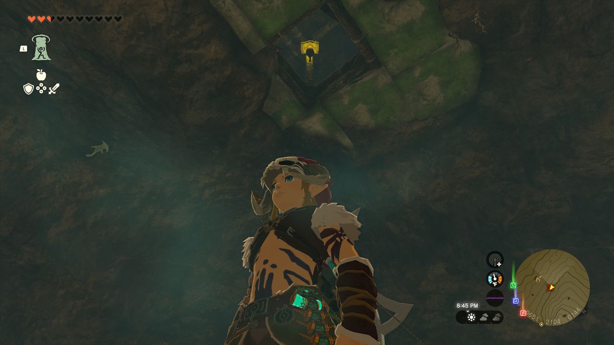 Link stands right below the hole in the ceiling that leads to the tailor room in Zelda: Tears of the Kingdom