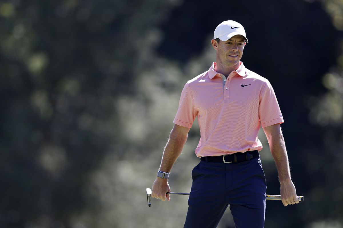 Rory McIlroy of Northern Ireland reacts after missing a putt on the 12th green during the third round of The Genesis Invitational at Riviera Country Club on February 19, 2022 in Pacific Palisades, California.