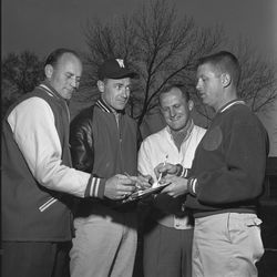 Granite High head football coach LaVell Edwards poses with other coaches April 1961.