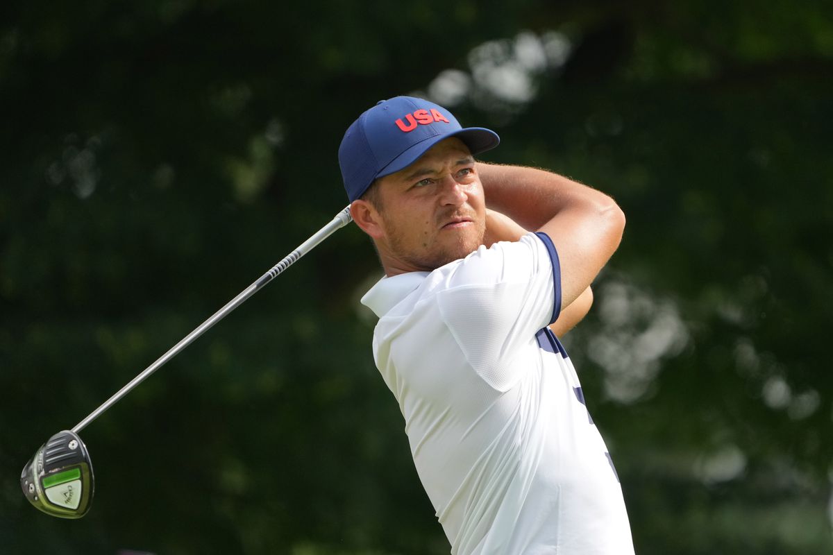 Xander Schauffele watches his tee shot on the third hole during round one of the men’s individual stroke play of the Tokyo 2020 Olympic Summer Games at Kasumigaseki Country Club.