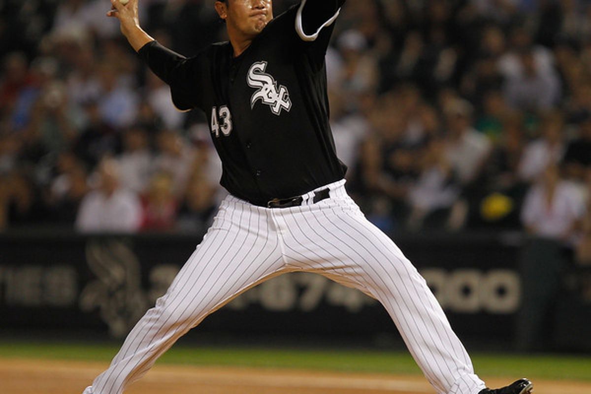 CHICAGO - JULY 07: Starting pitcher Freddy Garcia #43 of the Chicago White Sox delivers the ball against the Los Angeles Angels of Anaheim at U.S. Cellular Field on July 7 2010 in Chicago Illinois. (Photo by Jonathan Daniel/Getty Images)