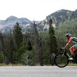 Lorenzo Rota bikes up Big Cottonwood Canyon during stage 3 of the Tour of Utah on Wednesday, Aug. 2, 2017.