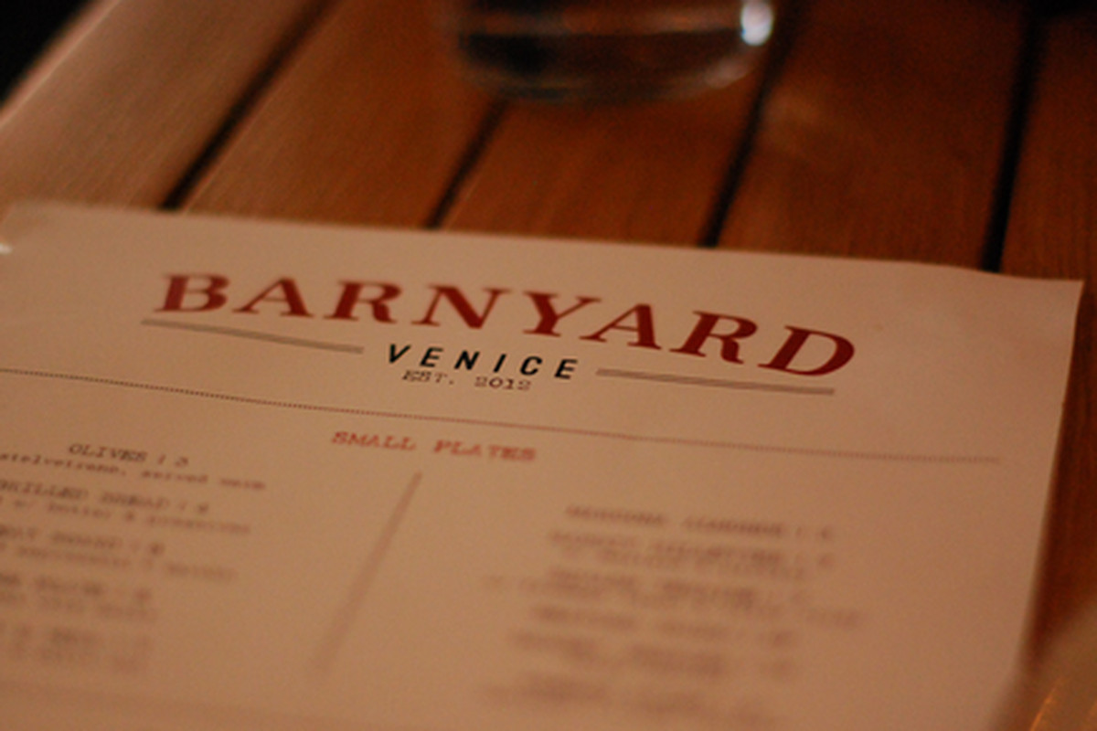 Menu at Barnyard, Venice. 