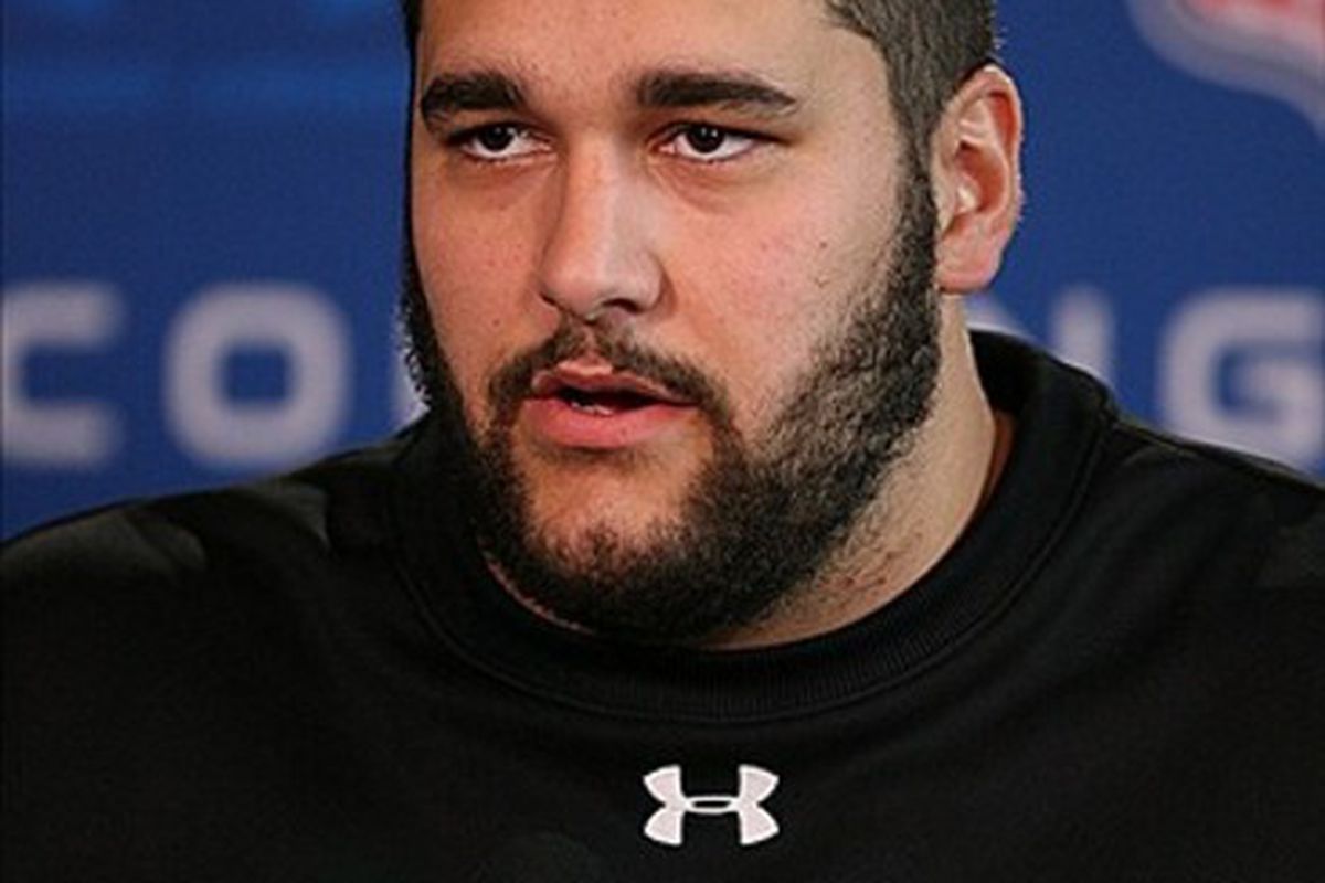 Feb 23, 2012; Indianapolis, IN, USA; USC Trojans offensive lineman Matt Kalil  speaks at a press conference during the NFL Combine at Lucas Oil Stadium. Mandatory Credit: Brian Spurlock-US PRESSWIRE