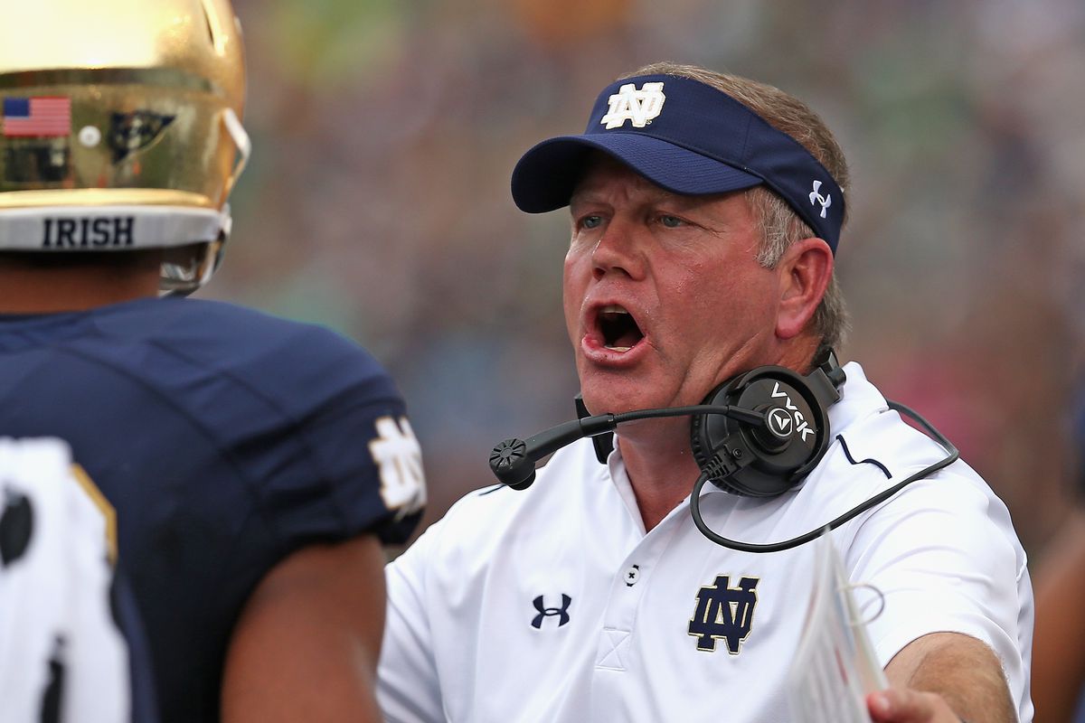 Brian Kelly reacts to the news that he's no longer eligible to coach in the College Football Playoff, according to Gary Pinkel.