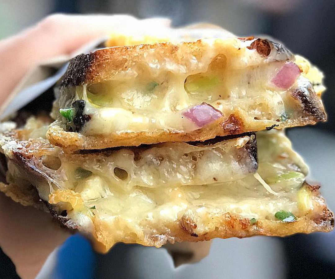 Best cheese toasties London: Four cheese Ogleshield toastie at Kappacasein Dairy in Borough Market, one of the best places to eat cheese in London