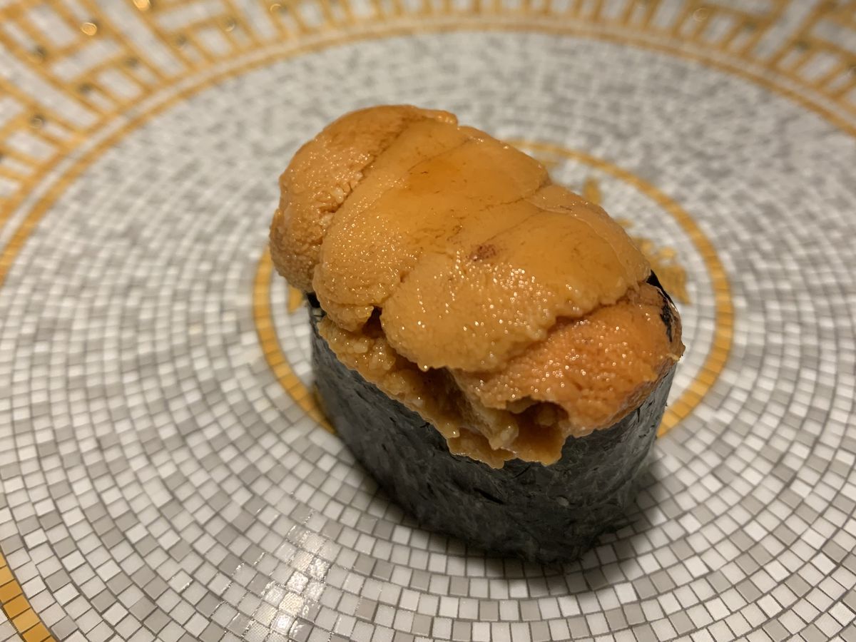A piece of uni sushi.