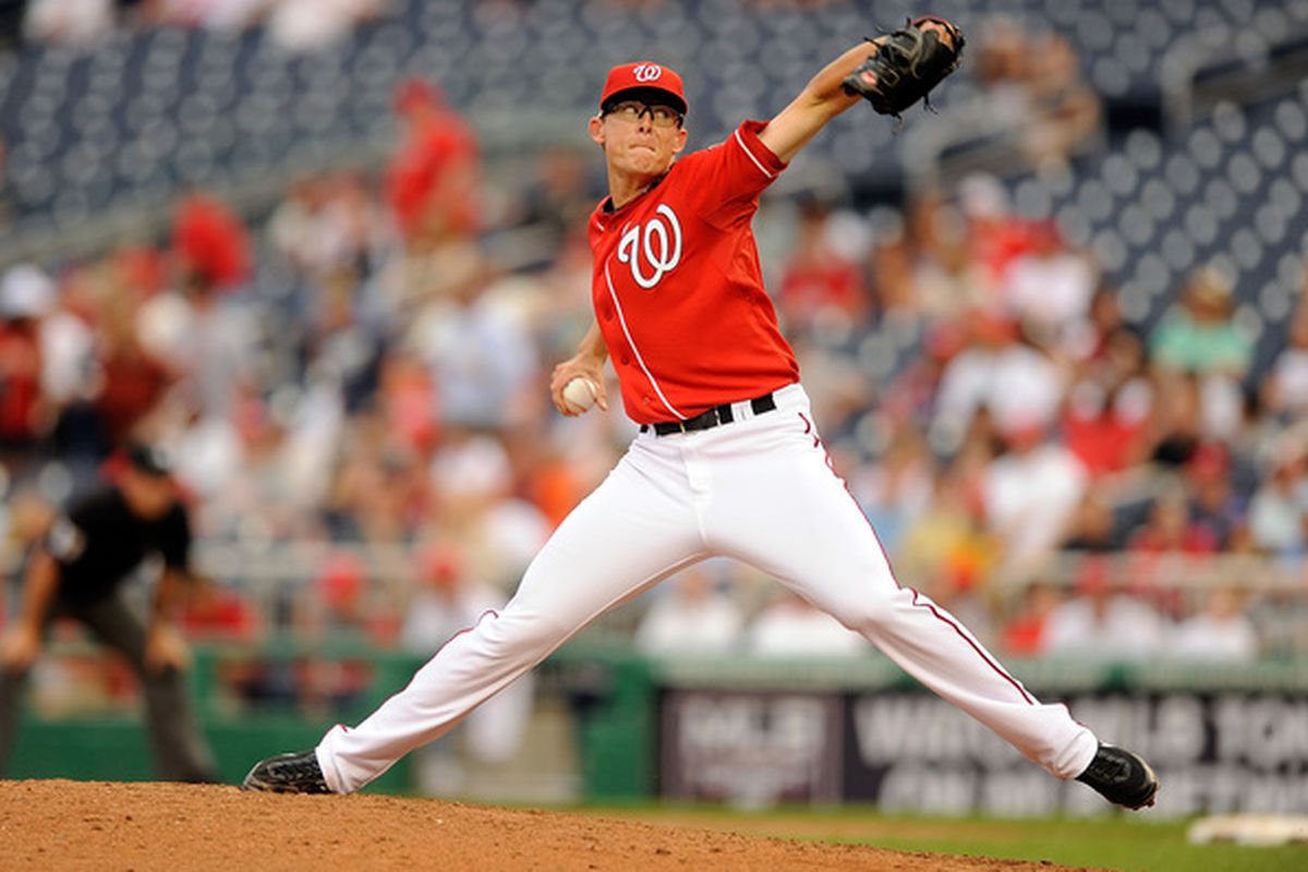 WASHINGTON - APRIL 08:  Tyler Clippard #36 of the Washington Nationals pitches against the Philadelphia Phillies at Nationals Park on April 8, 2010 in Washington, DC.  (Photo by Greg Fiume/Getty Images)
