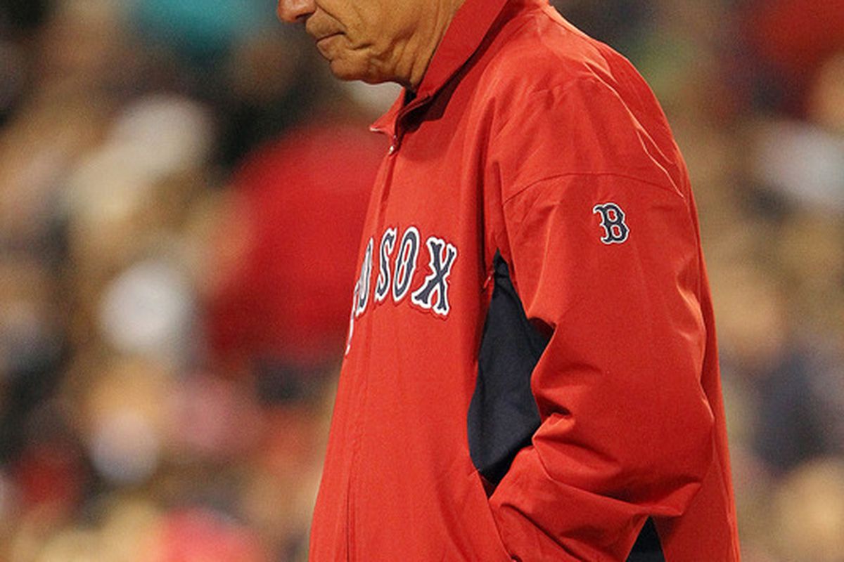BOSTON, MA - APRIL 18:  Bobby Valentine #25 of the Boston Red Sox looks really, really old here. (Photo by Jim Rogash/Getty Images)