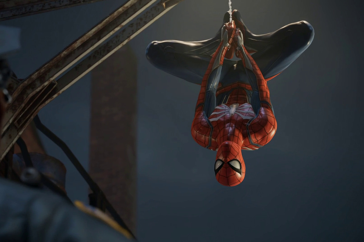 Spider-Man hangs upside down in Marvel’s Spider-Man