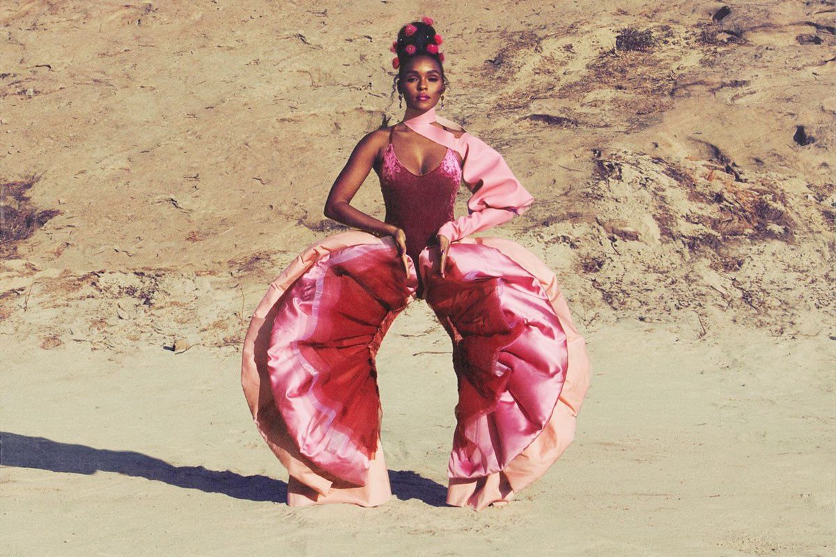 Janelle Monáe in a pair of pink pants.