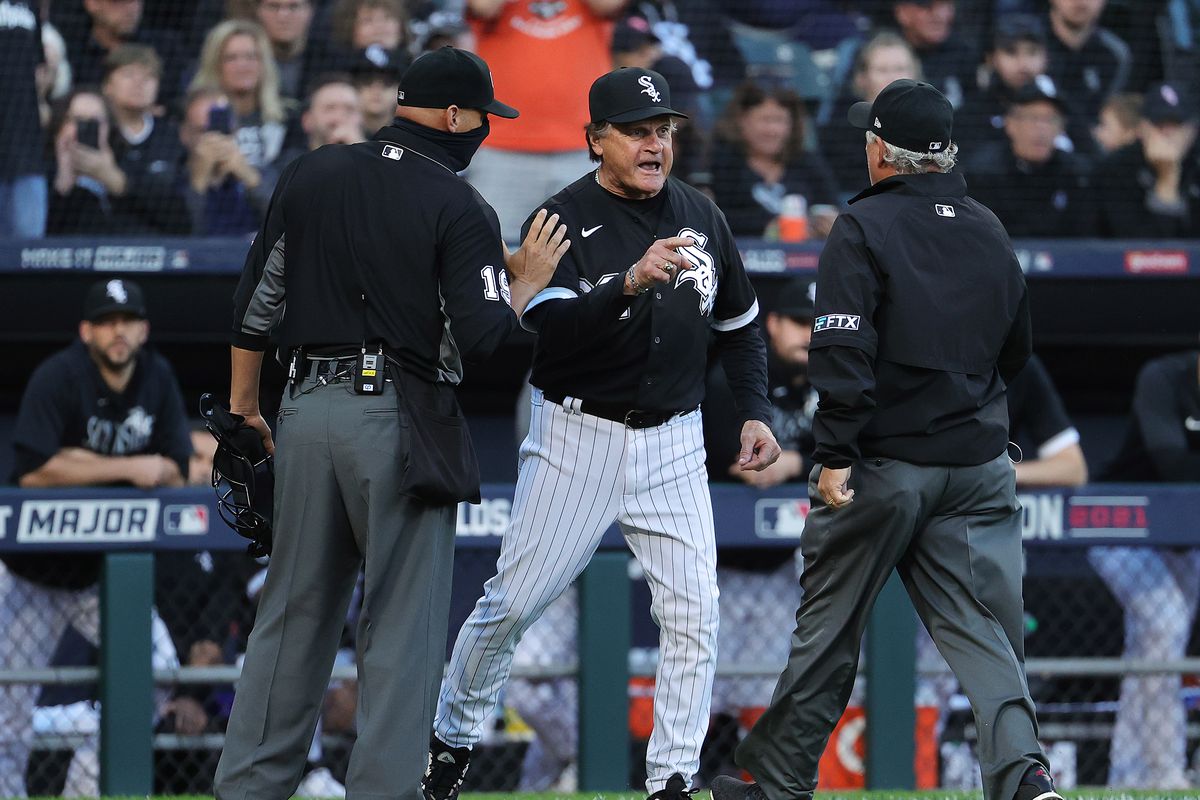 Tony La Russa begins a long argument with the umpires after Jose Abreu was hit by a pitch from the Astros’ Kendall Graveman in Game 4.