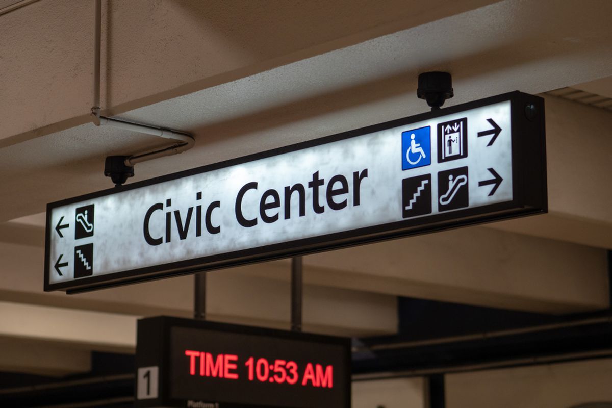 A sign at Civic Center Station.