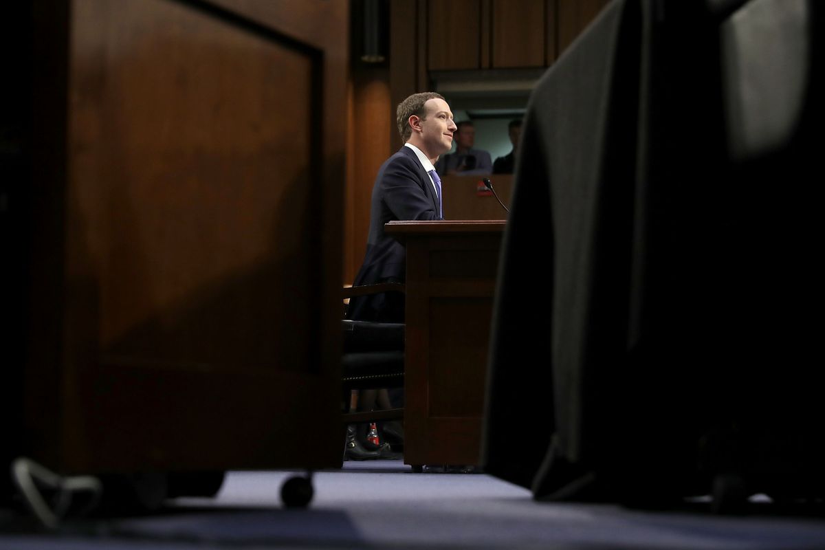Mark Zuckerberg testifies in a combined Senate Judiciary and Commerce Committee hearing in April 2018.