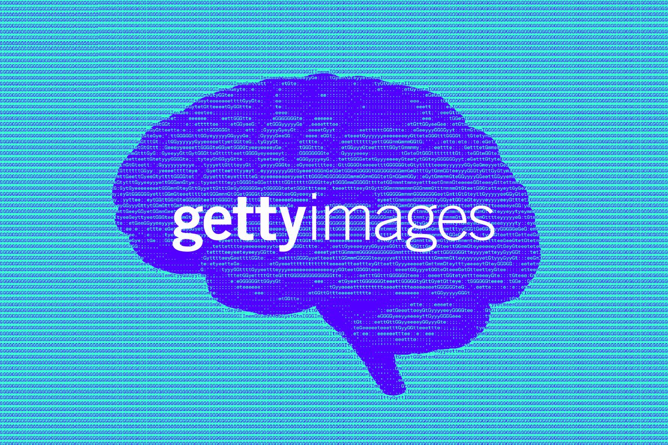The Getty Images logo overlayed on a ASCII brain.