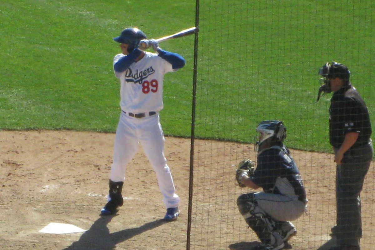 Here is Joc Pederson, batting during a spring training game in 2013.