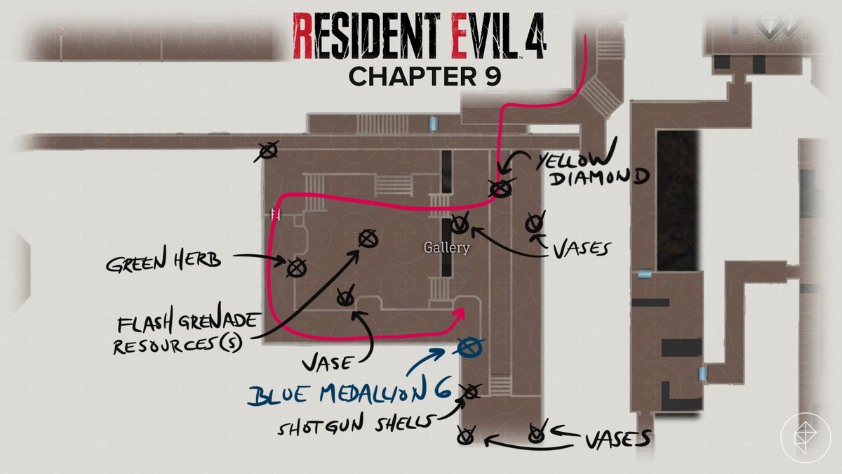 Resident Evil 4&nbsp;remake&nbsp;map through the Gallery with items marked