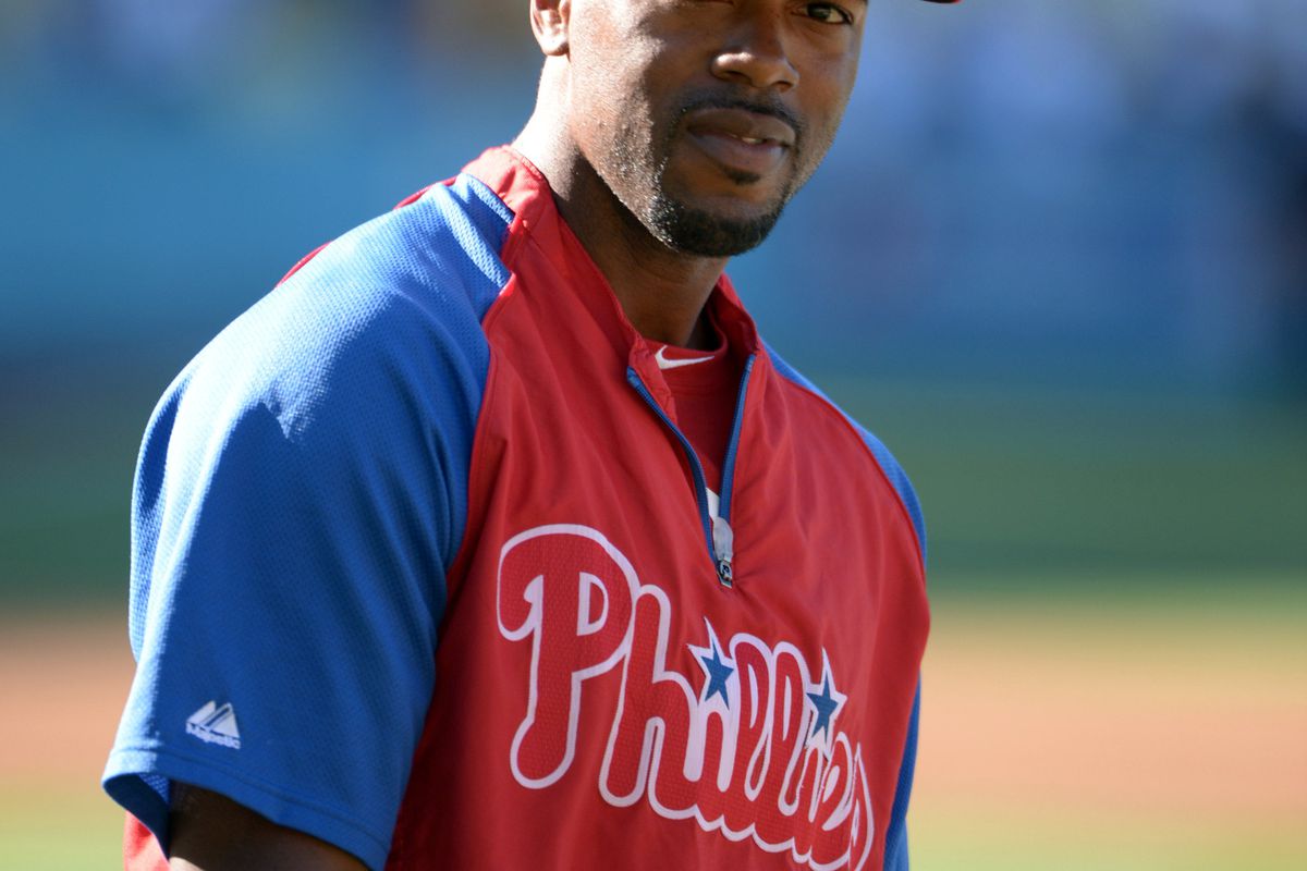 Jul 16, 2012; Los Angeles, CA, USA; Philadelphia Phillies shortstop Jimmy Rollins (11) before the game against the Los Angeles Dodgers at Dodger Stadium. Mandatory Credit: Kirby Lee/Image of Sport-US PRESSWIRE
