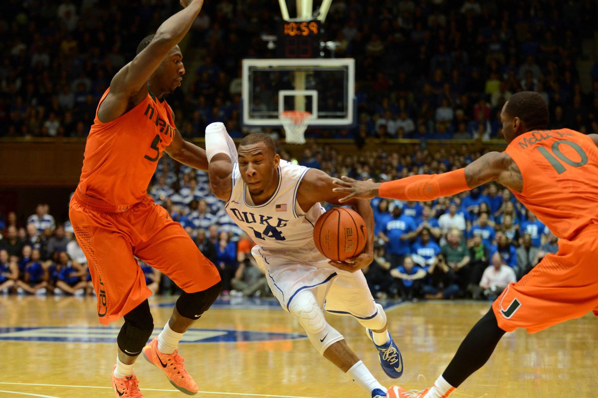 Rasheed Sulaimon drives past Miami's defense but it wasn't enough as Duke lost 90-74