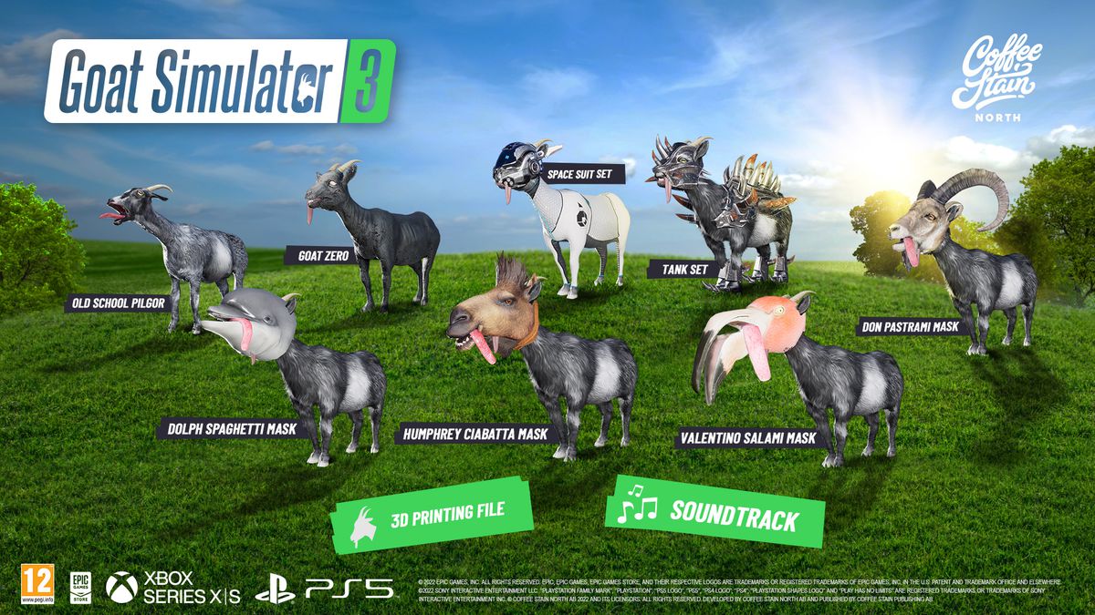 Image of the pre-order goat skins for Goat Simulator 3.
