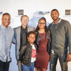 Aaron Cole, from left, Ryan O'Quinn, Issac Ryan Brown, guest, and Shan Foster arrive at the premiere of "Believe" at Regal Cinemas Hollywood 27 on Wednesday, Nov. 30, 2016, in Nashville, Tenn. 