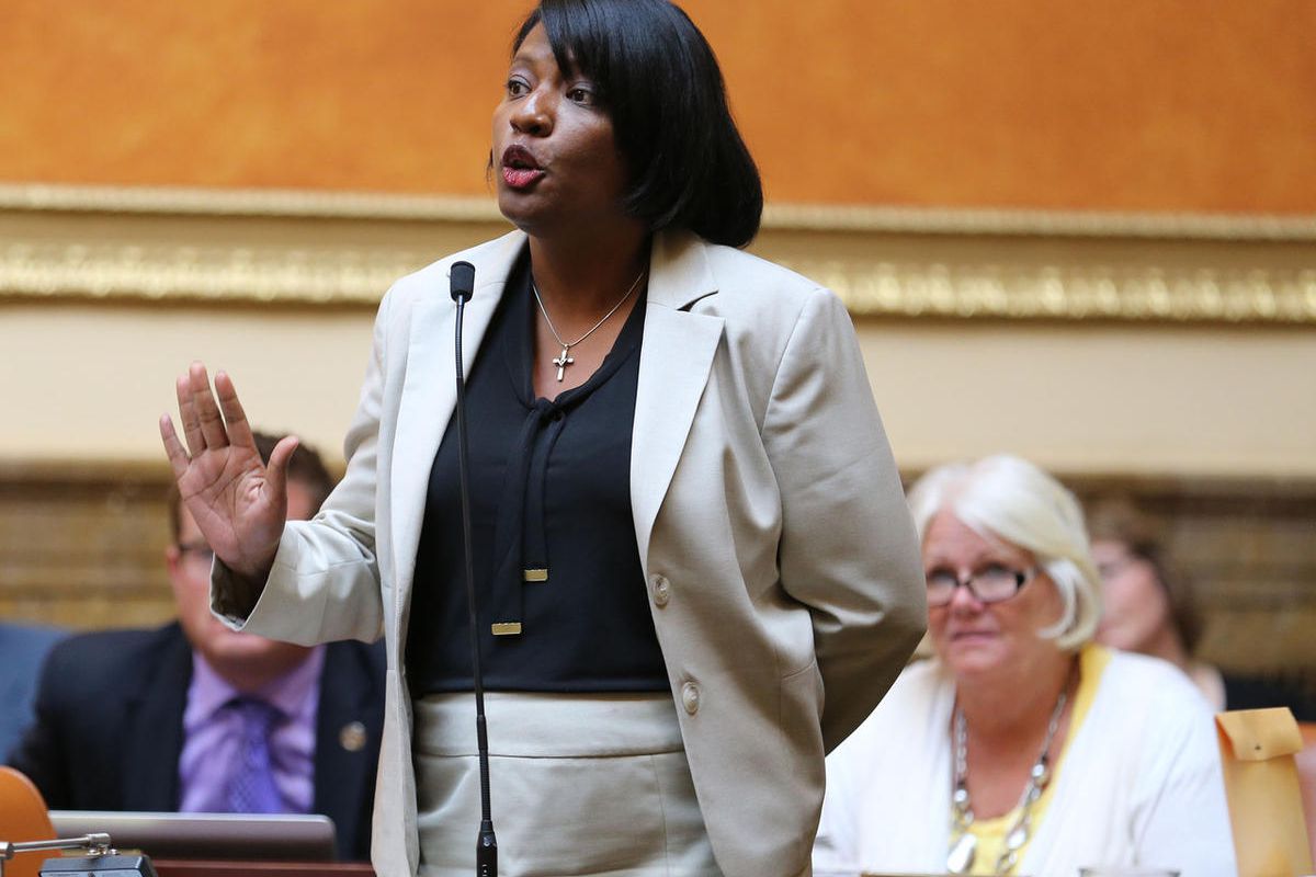 FILE - Rep. Sandra Hollins (D) speaks at the state Capitol in Salt Lake City on Wednesday, Aug. 19, 2015. Hollins was one of several guest speakers Saturday during a symposium Saturday at the S.J. Quinney College of Law at the University of Utah. The them