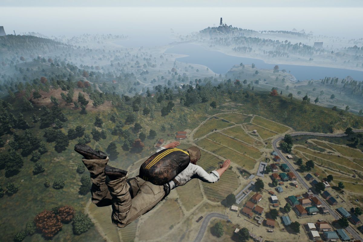 a guy dropping from the plane in PUBG