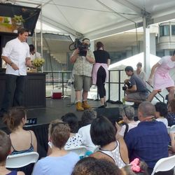 It's a family affair for oyster magnate and former owner of the again-shuttered Olives in Charlestown, Todd English. At his cooking demonstration, his children (pink aprons) handed out gazpacho popsicles to the crowd.