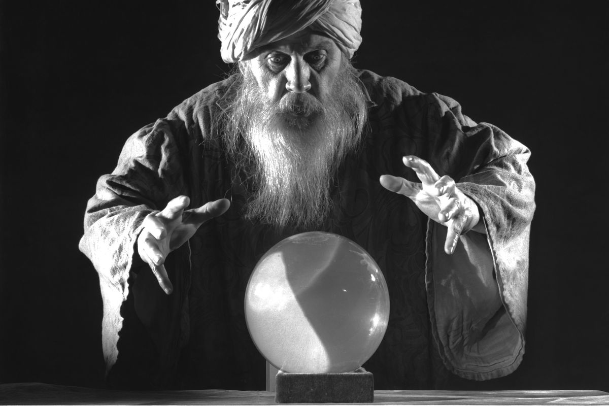 Wizard Man With Hands Out and Around Crystal Ball