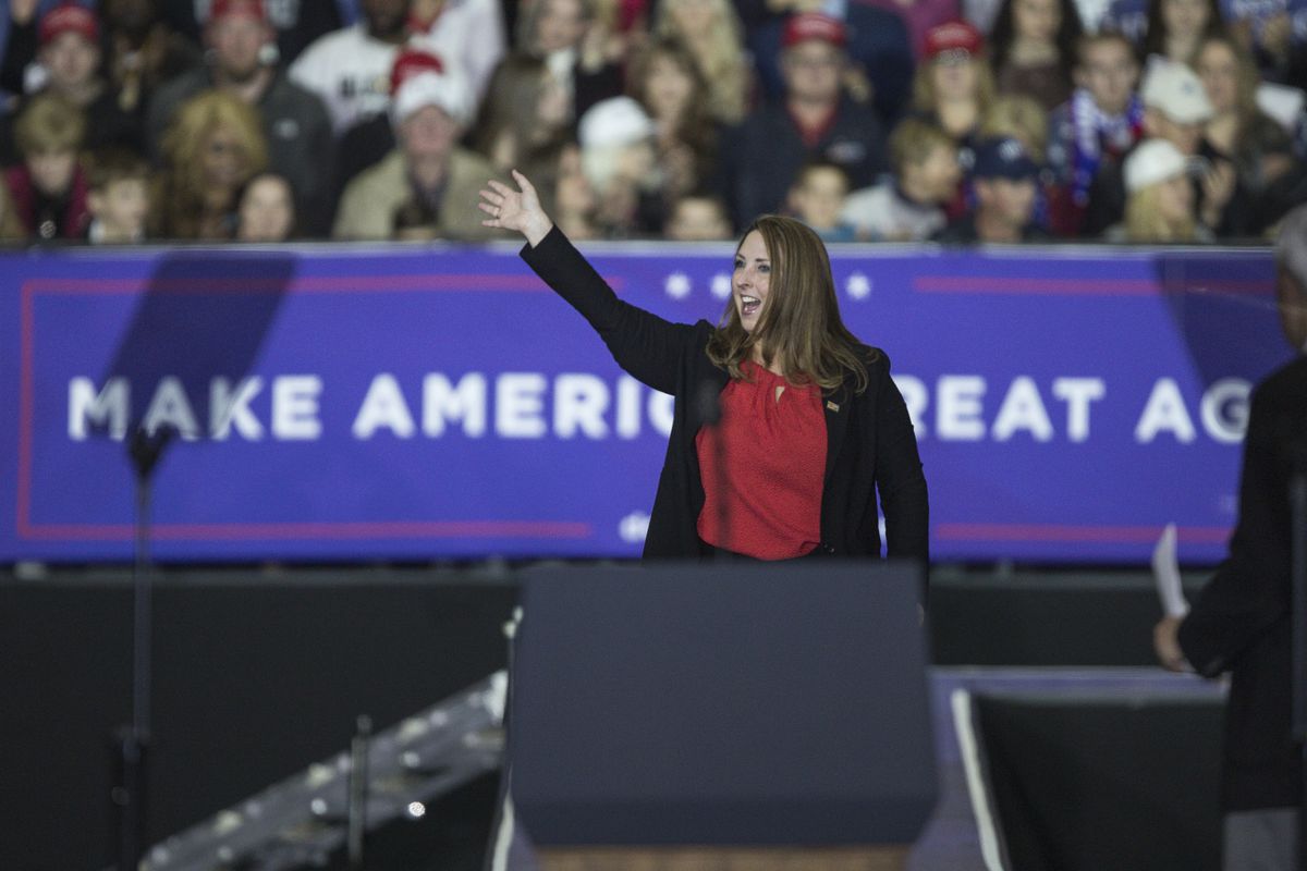 RNC Chair Ronna McDaniel at a Make America Great Again rally in Michigan in April 2018.