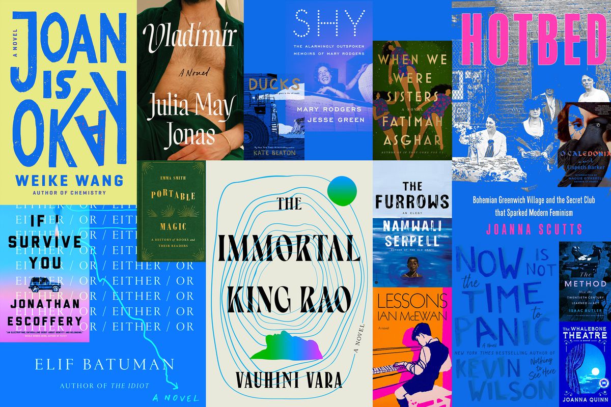 A collage of book covers, including “The Immortal King Rao and “Joan Is Okay.”