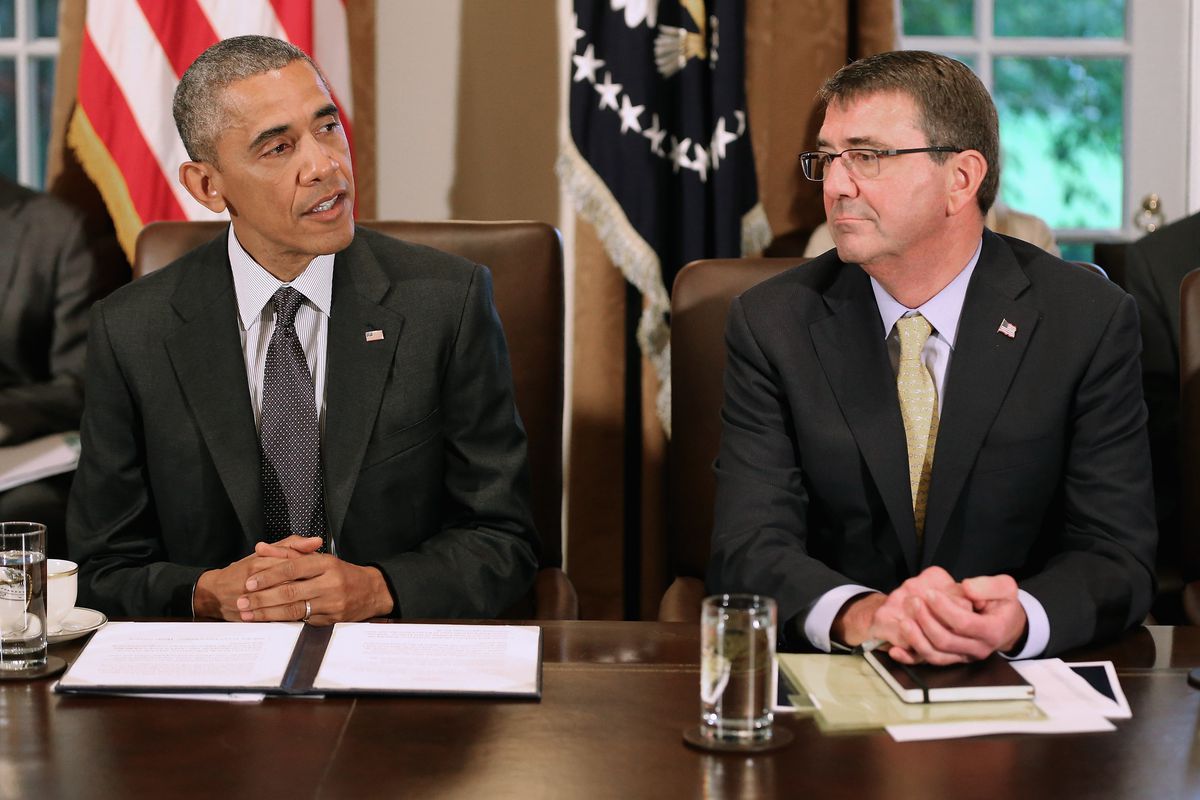 President Barack Obama and Defense Secretary Ash Carter at a meeting.