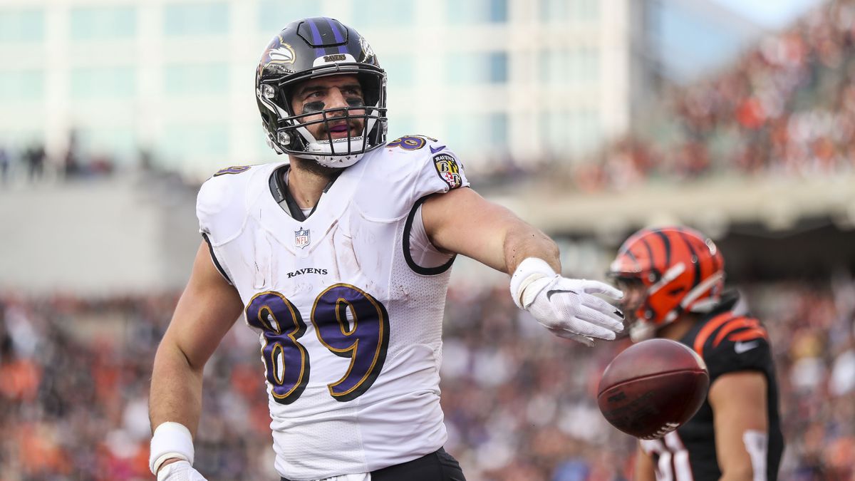 &nbsp;Baltimore Ravens tight end Mark Andrews (89) reacts after scoring a touchdown against the Cincinnati Bengals in the second half at Paul Brown Stadium.&nbsp;