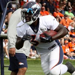 Broncos rookie RB Montee Ball looks to head up-field. 
