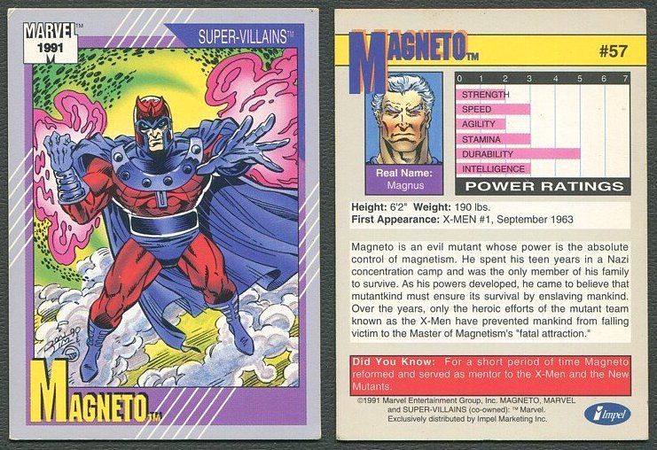 magneto 1991 marvel card with power levels