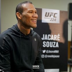 Ronaldo Souza talks to reporters at UFC 224 media day Thursday in Rio de Janeiro.