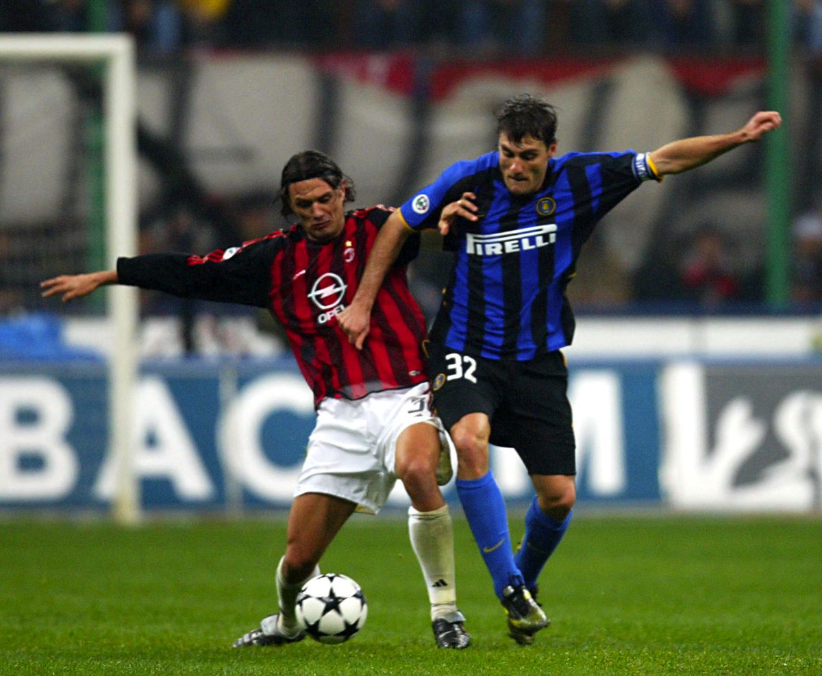 Paolo Maldini of AC Milan and Christian Vieri of Inter